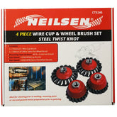 Neilsen 4pc Knot Wire Cup Wheel Brush 75mm 100mm Rust Remover Angle Grinder Set
